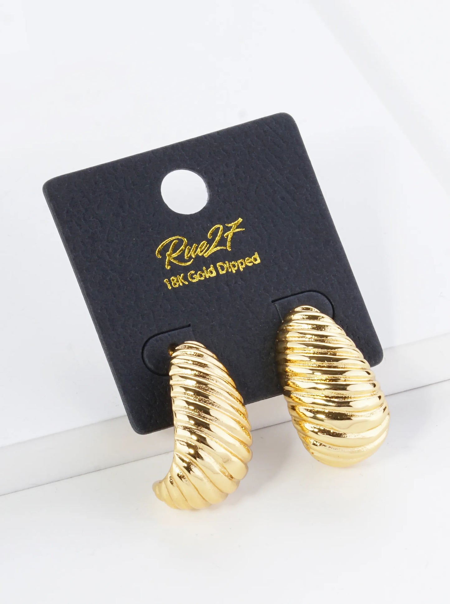 18K Gold Plated Wave Textured Stainless Steel 23mm Teardrop Hoop Earrings