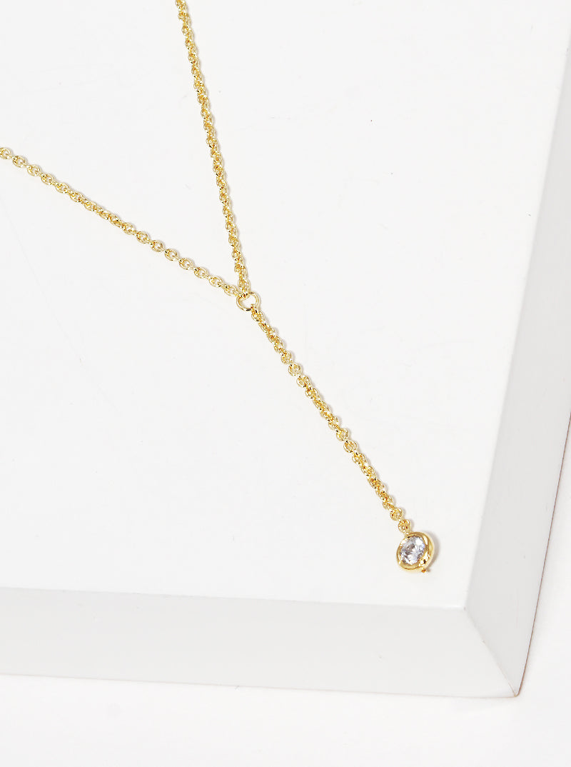 18K Gold Dipped 3mm Cubic Zirconia Stone Chain Drop Necklace