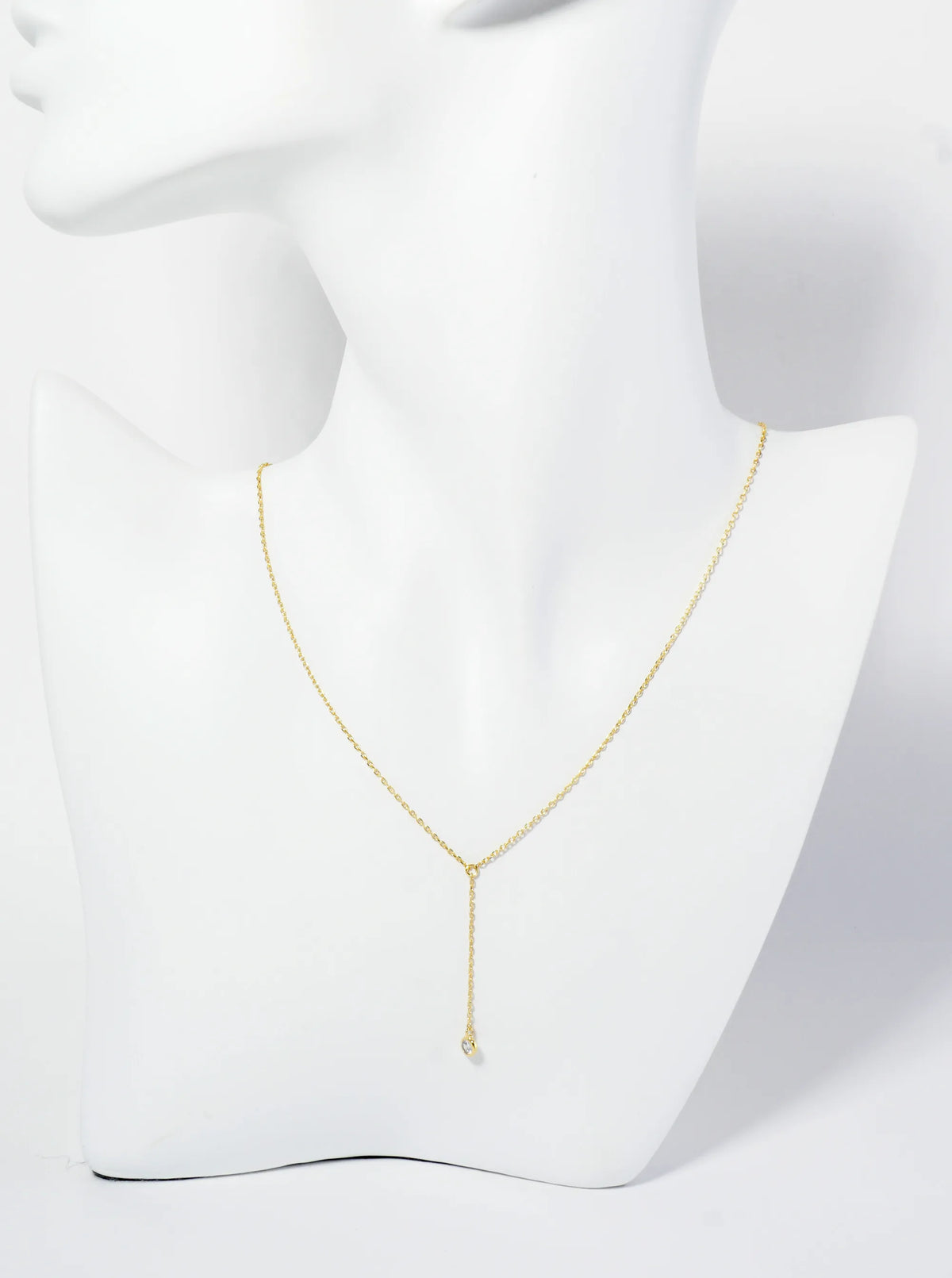 18K Gold Dipped 3mm Cubic Zirconia Stone Chain Drop Necklace