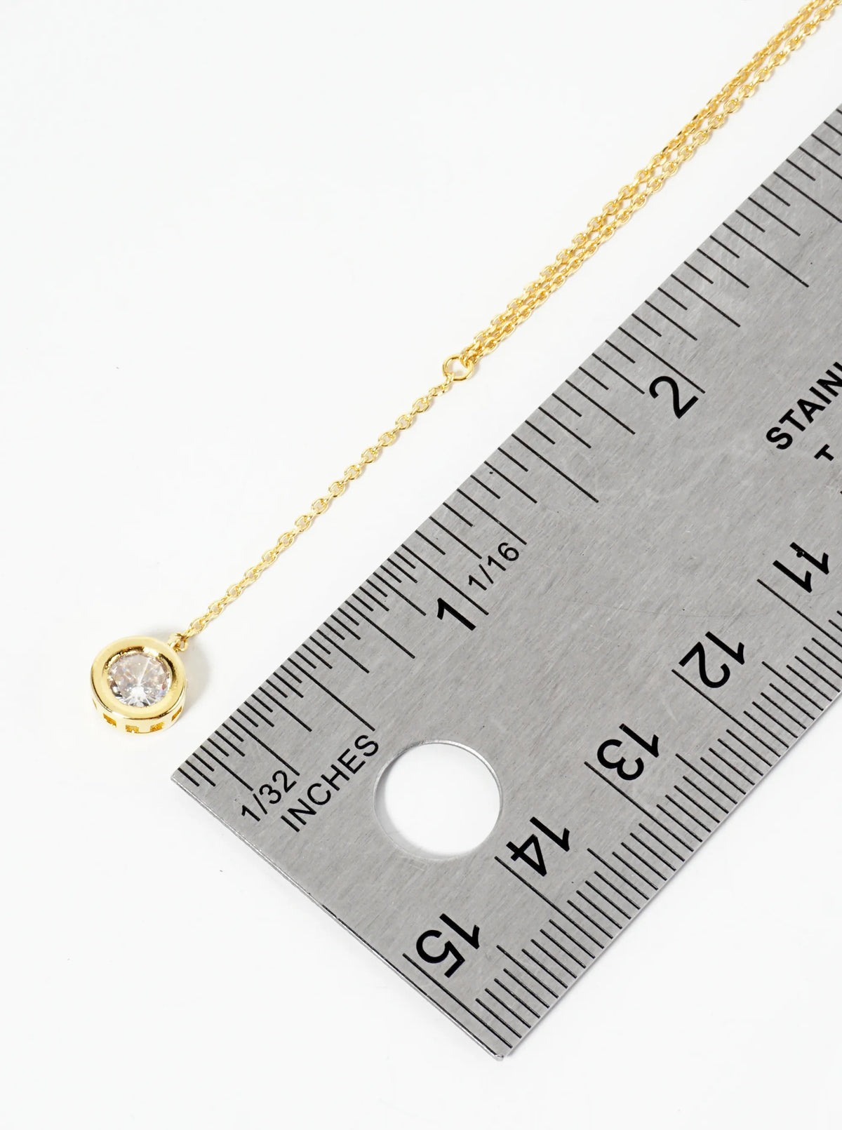 18K Gold Dipped 7mm Cubic Zirconia Stone Chain Drop Necklace