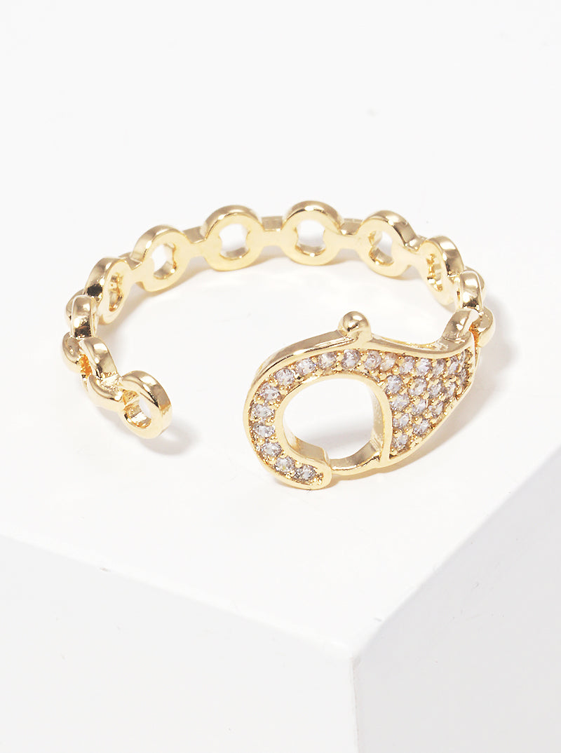 18K Gold Dipped CZ Pave Handcuffs Adjustable Cuff Ring