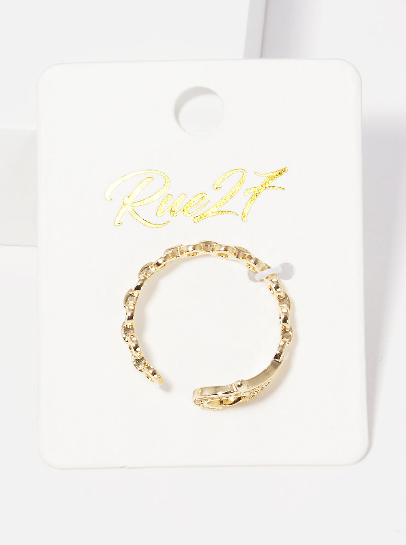 18K Gold Dipped CZ Pave Handcuffs Adjustable Cuff Ring