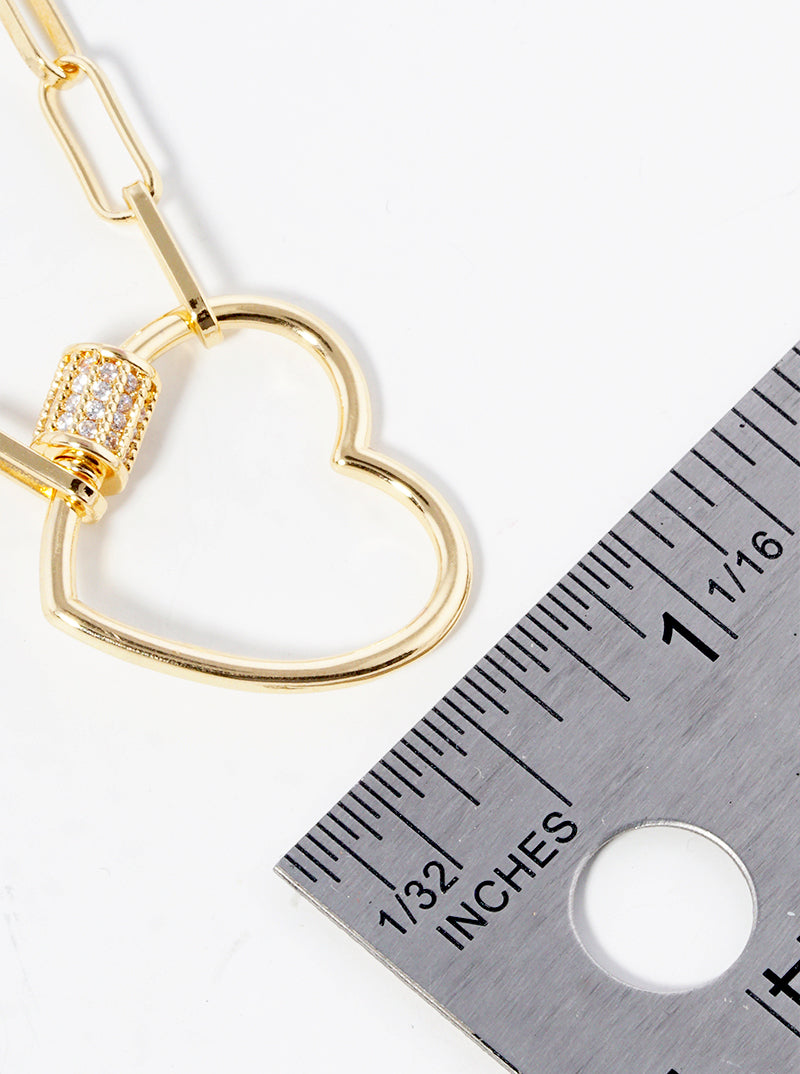 18K Gold Dipped CZ Pave Heart Pendant Link Chain Necklace