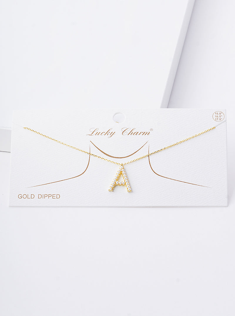 18K Gold Dipped Pearl Studded Initial Pendant Necklace