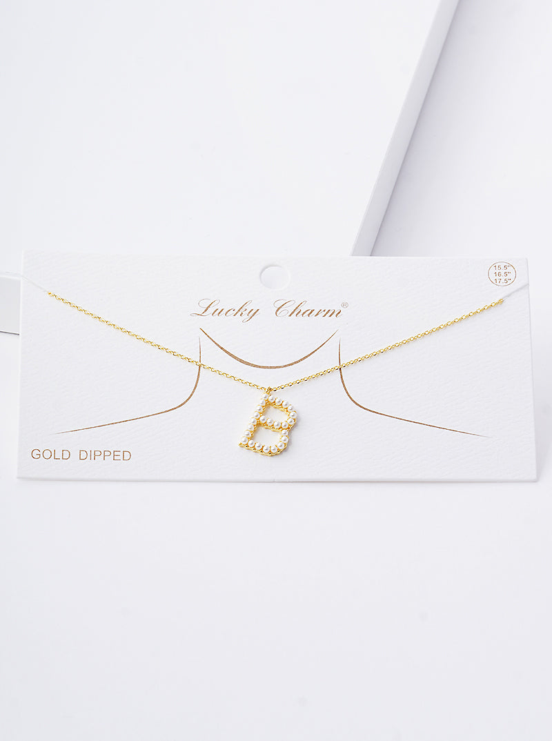 18K Gold Dipped Pearl Studded Initial Pendant Necklace