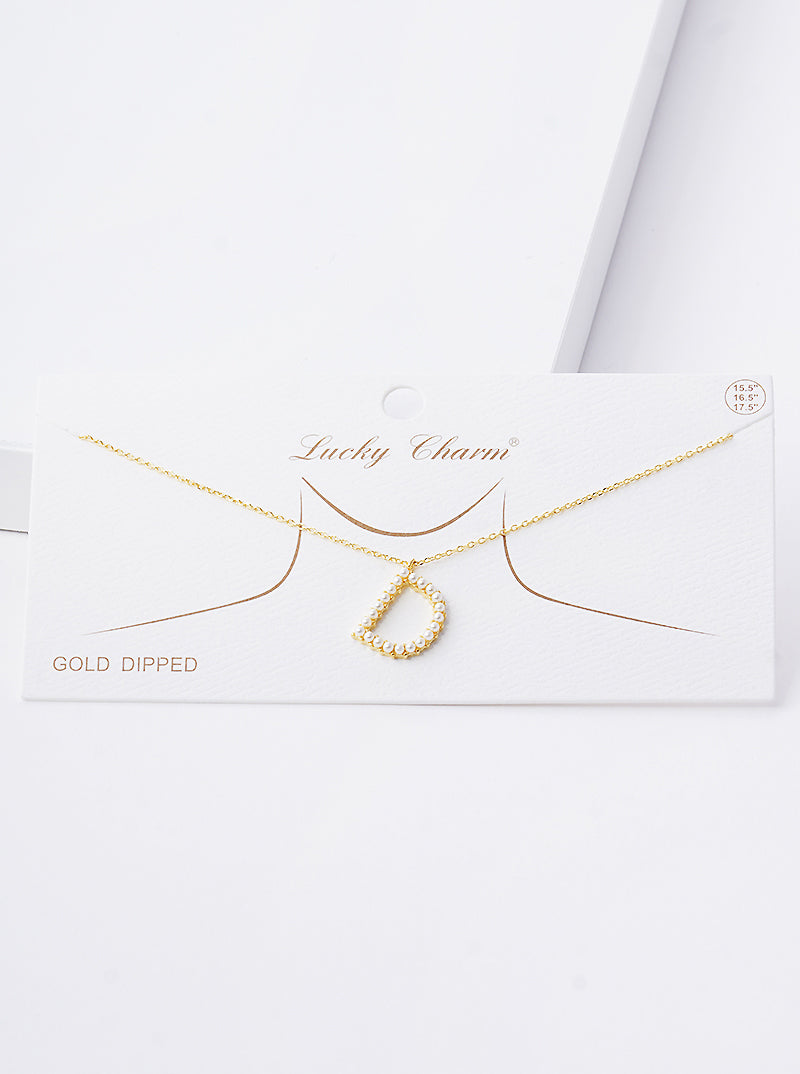18K Gold Dipped Pearl Studded Initial Pendant Necklace