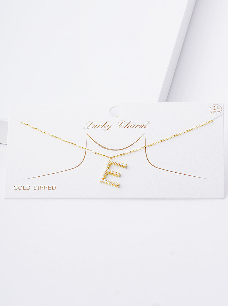 18K Gold Dipped Pearl Studded Initial Pendant Necklace