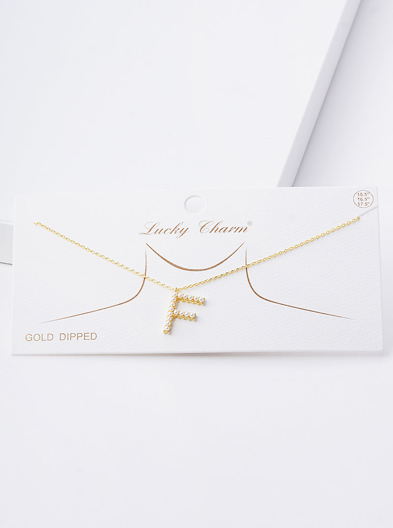 18K Gold Dipped Pearl Studded Initial Pendant Necklace