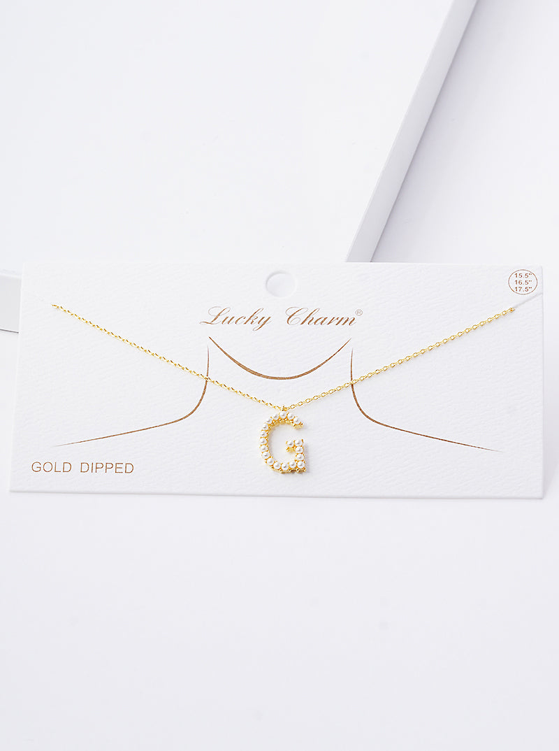 18K Gold Dipped Pearl Studded Initial Pendant Necklace