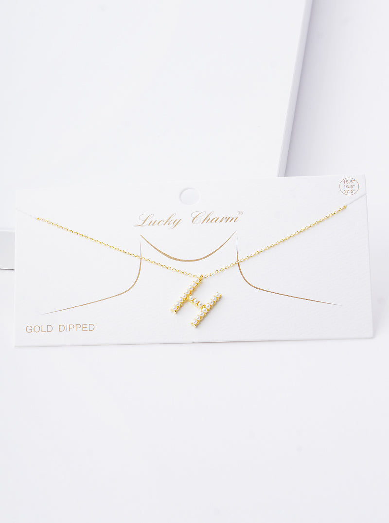 18K Gold Dipped Pearl Studded Initial Pendant Necklace