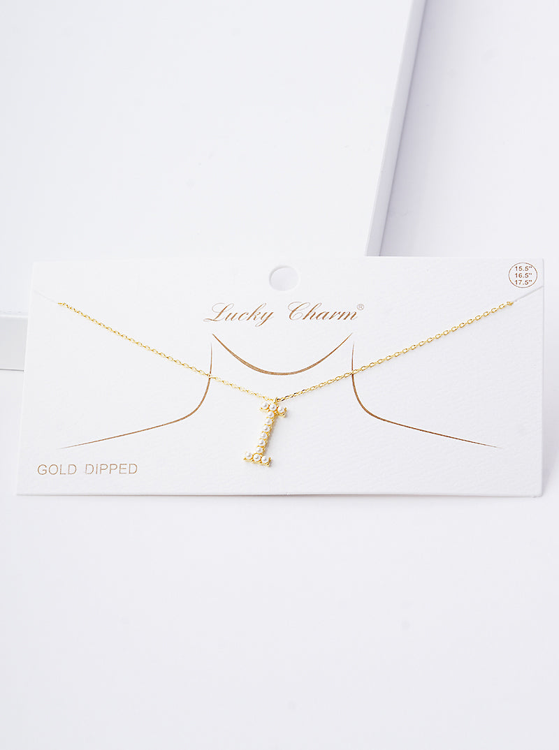 18K Gold Dipped Pearl Studded Initial Pendant Necklace