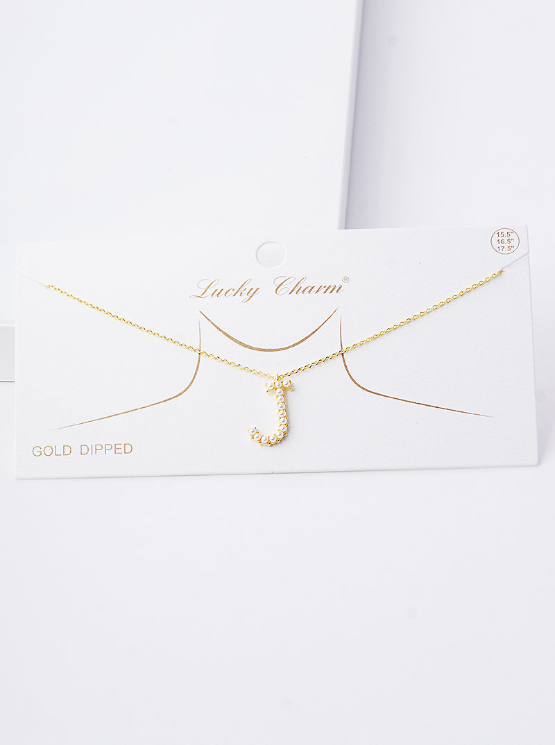 18K Gold Dipped Pearl Studded Initial Pendant Necklace