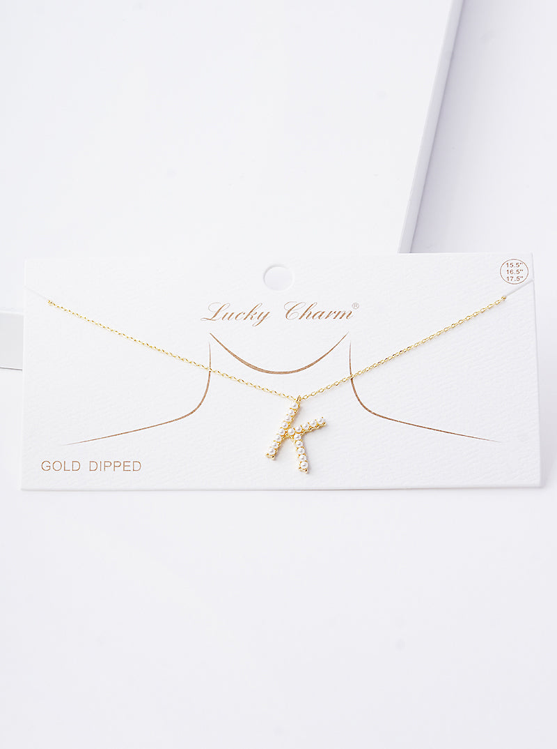 18K Gold Dipped Pearl Studded Initial Pendant Necklace
