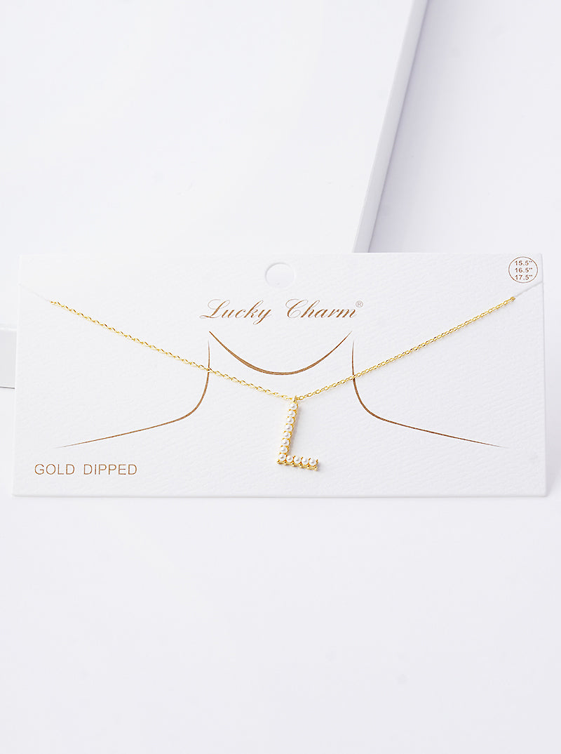 18K Gold Dipped Pearl Studded Initial Pendant Necklace