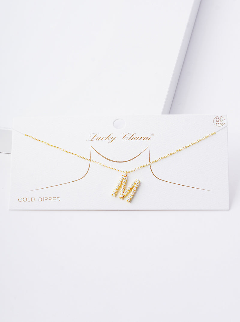 18K Gold Dipped Pearl Studded Initial Pendant Necklace
