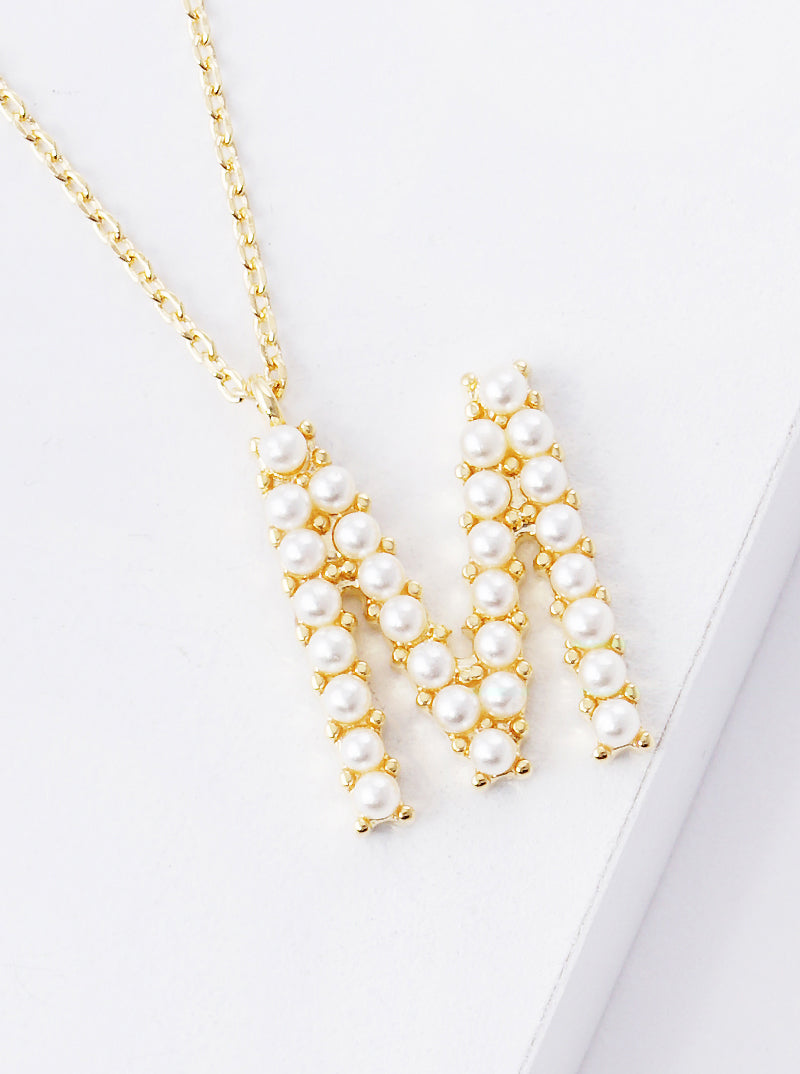 18K Gold Dipped Pearl Studded Initial Pendant Necklace