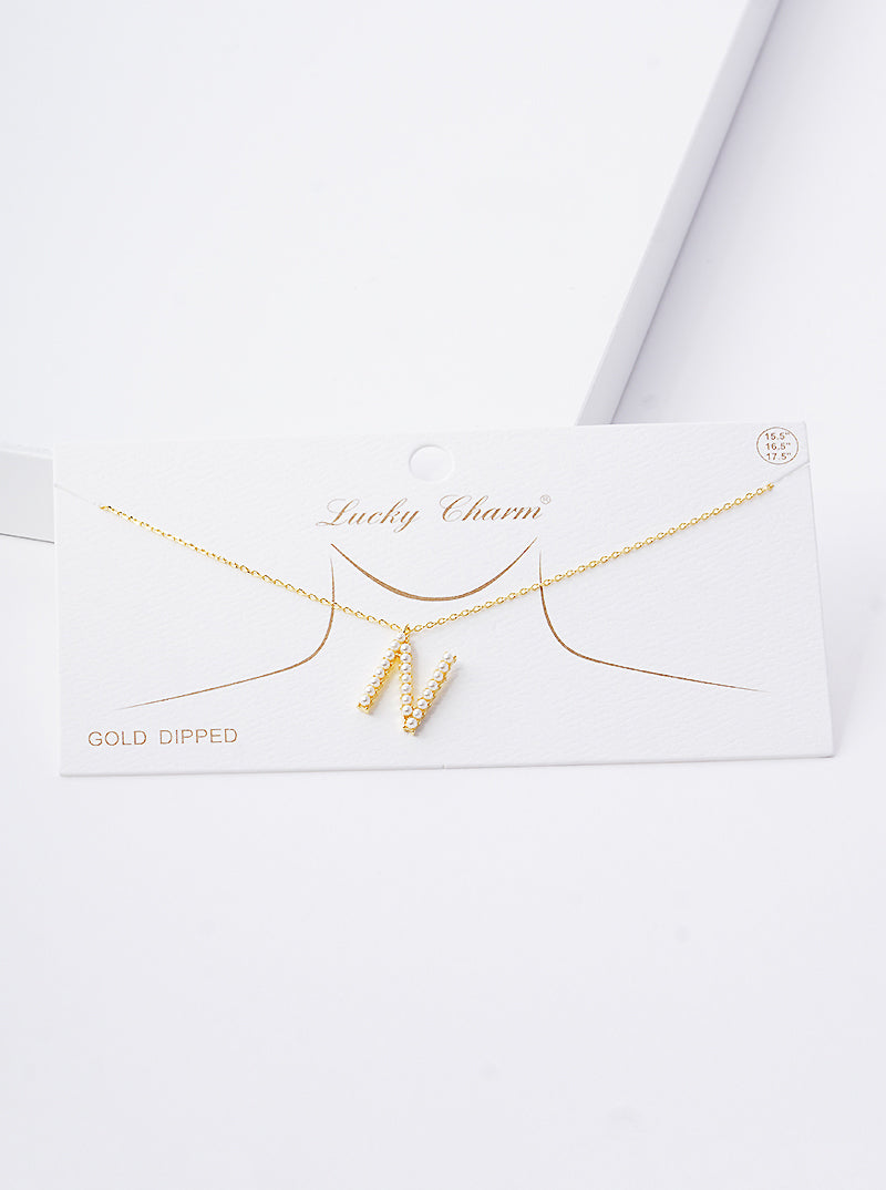 18K Gold Dipped Pearl Studded Initial Pendant Necklace