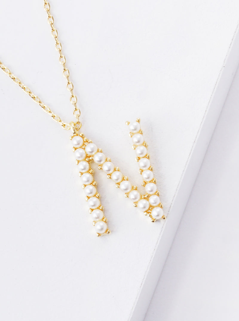 18K Gold Dipped Pearl Studded Initial Pendant Necklace