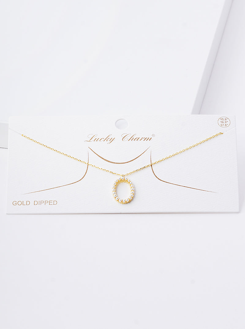 18K Gold Dipped Pearl Studded Initial Pendant Necklace