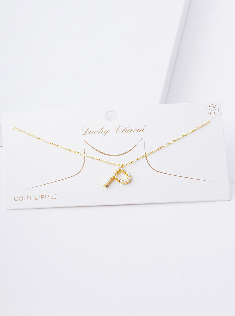 18K Gold Dipped Pearl Studded Initial Pendant Necklace