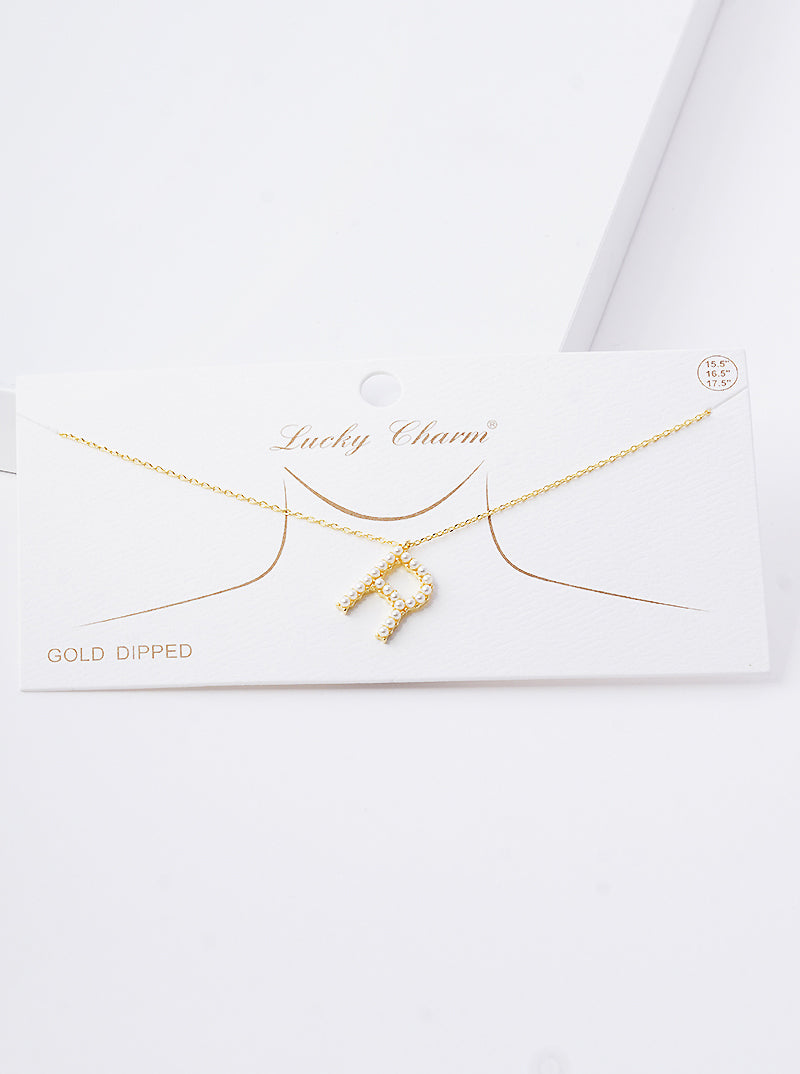 18K Gold Dipped Pearl Studded Initial Pendant Necklace