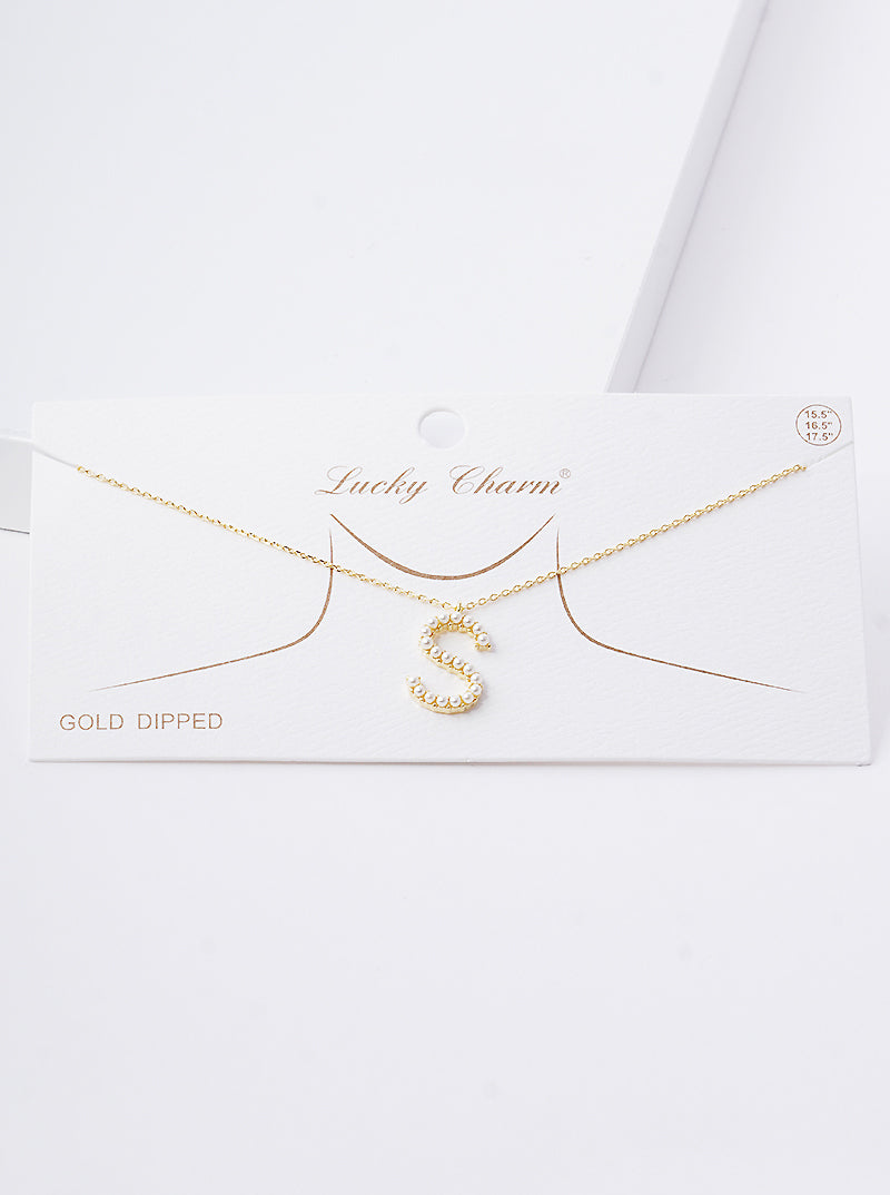 18K Gold Dipped Pearl Studded Initial Pendant Necklace