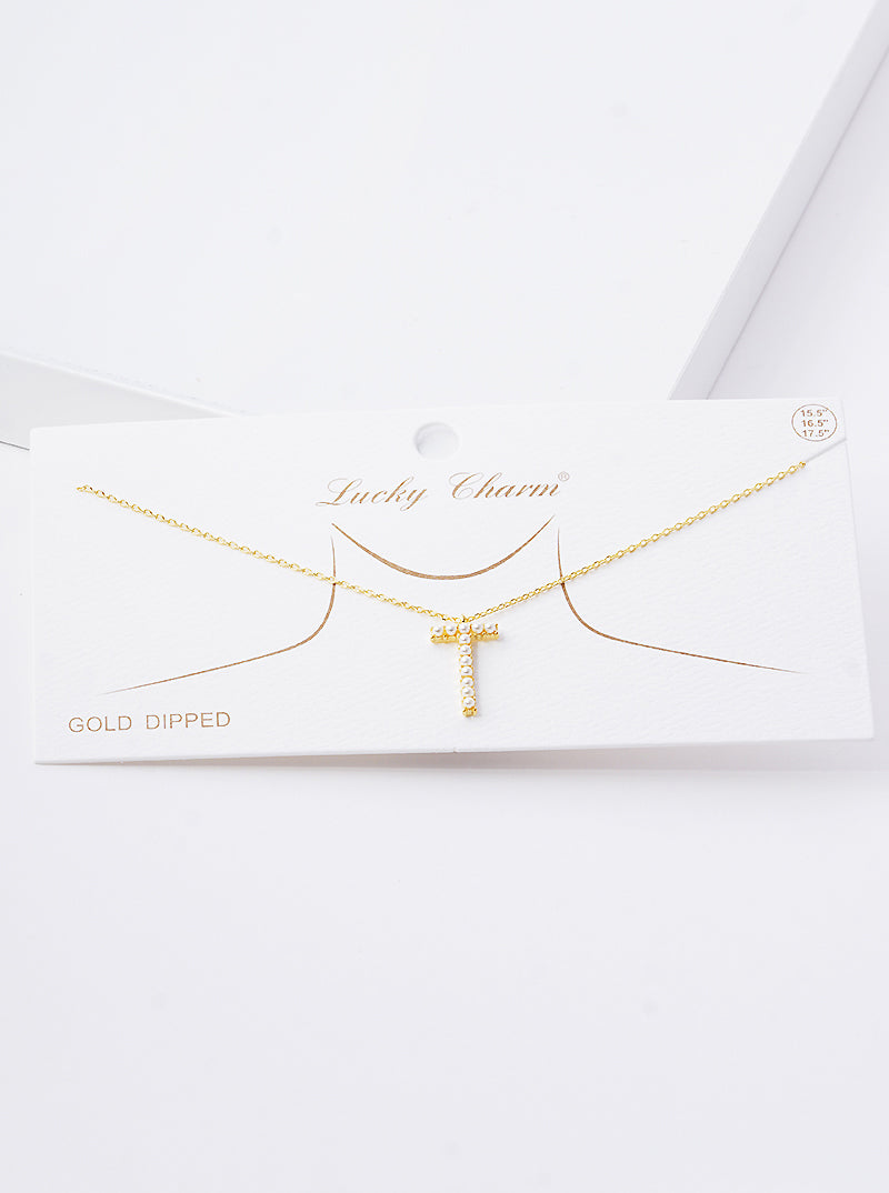 18K Gold Dipped Pearl Studded Initial Pendant Necklace