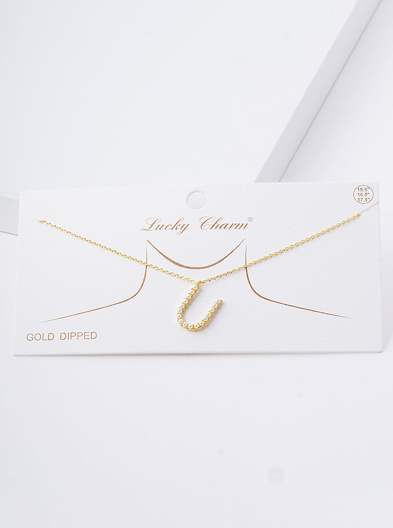 18K Gold Dipped Pearl Studded Initial Pendant Necklace