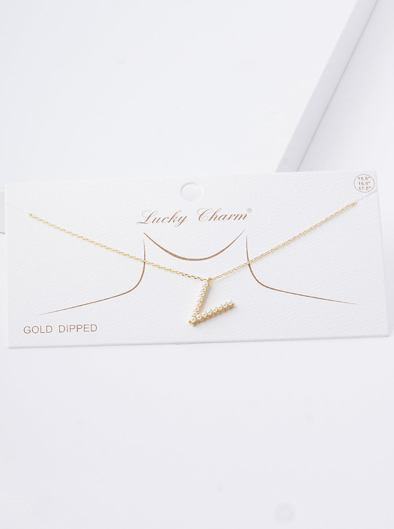 18K Gold Dipped Pearl Studded Initial Pendant Necklace