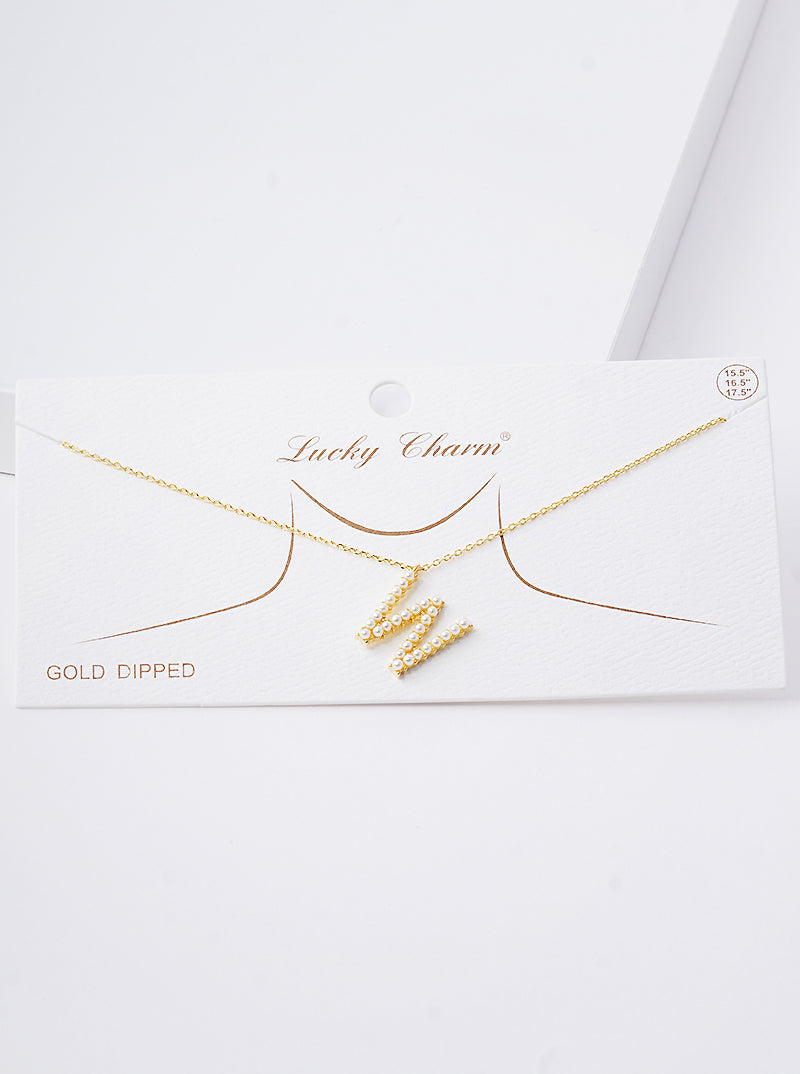 18K Gold Dipped Pearl Studded Initial Pendant Necklace