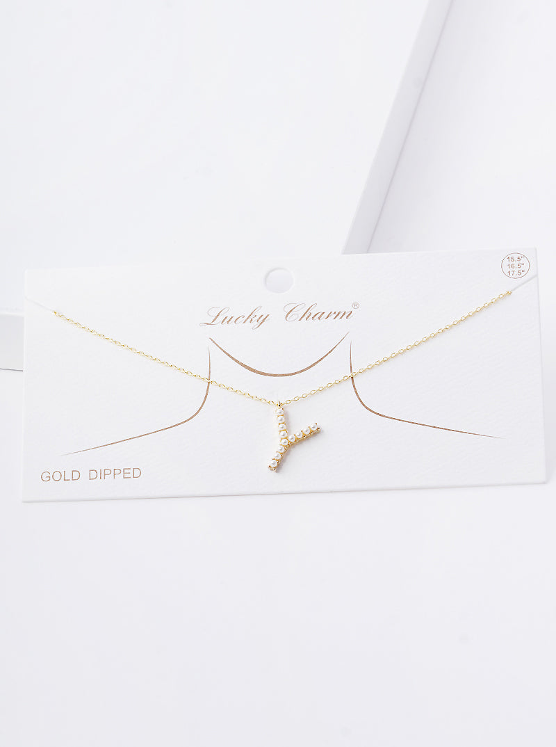 18K Gold Dipped Pearl Studded Initial Pendant Necklace