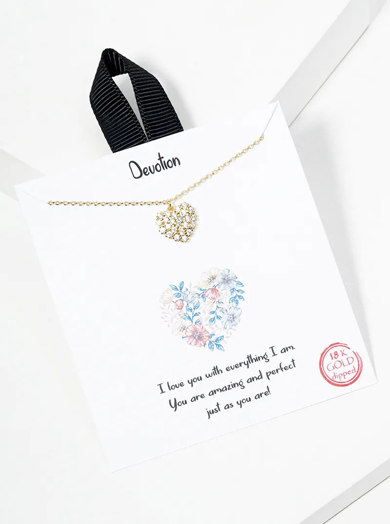 18K Gold Dipped CZ Pave Heart Pendant Delicate Necklace