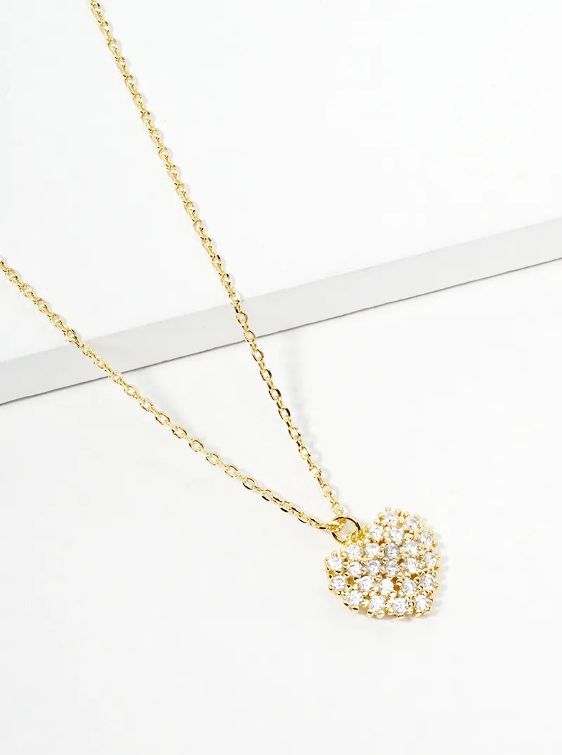 18K Gold Dipped CZ Pave Heart Pendant Delicate Necklace