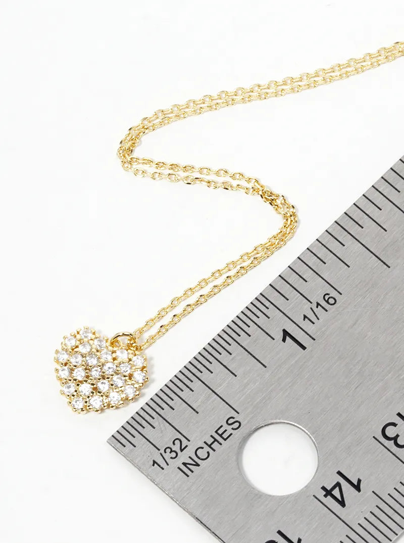 18K Gold Dipped CZ Pave Heart Pendant Delicate Necklace