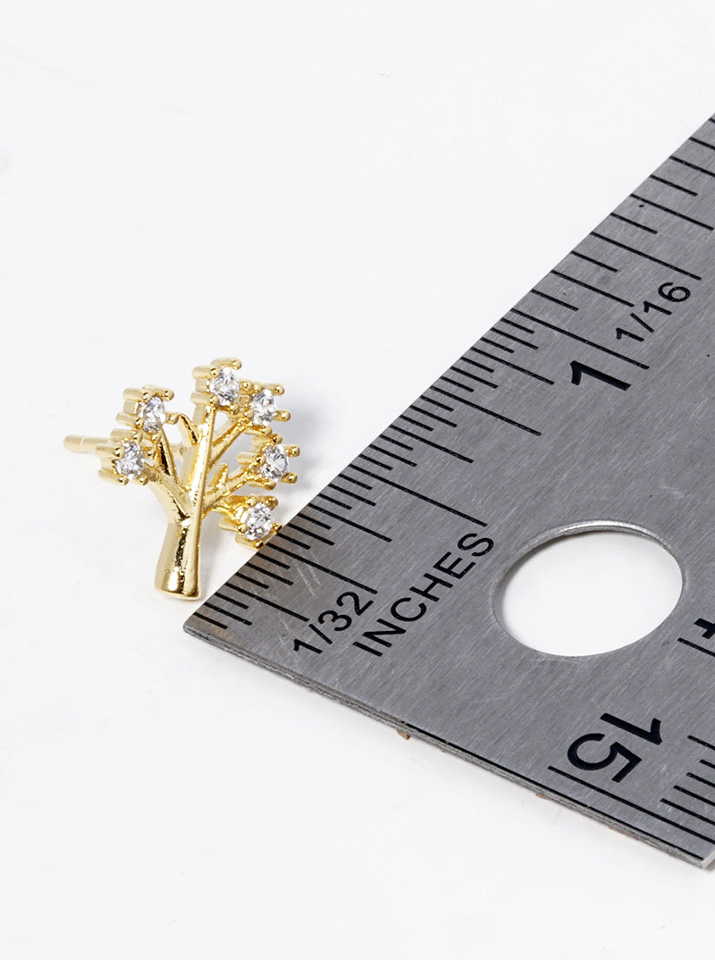 18K Gold Dipped CZ Tree Of Life Post Stud Earrings