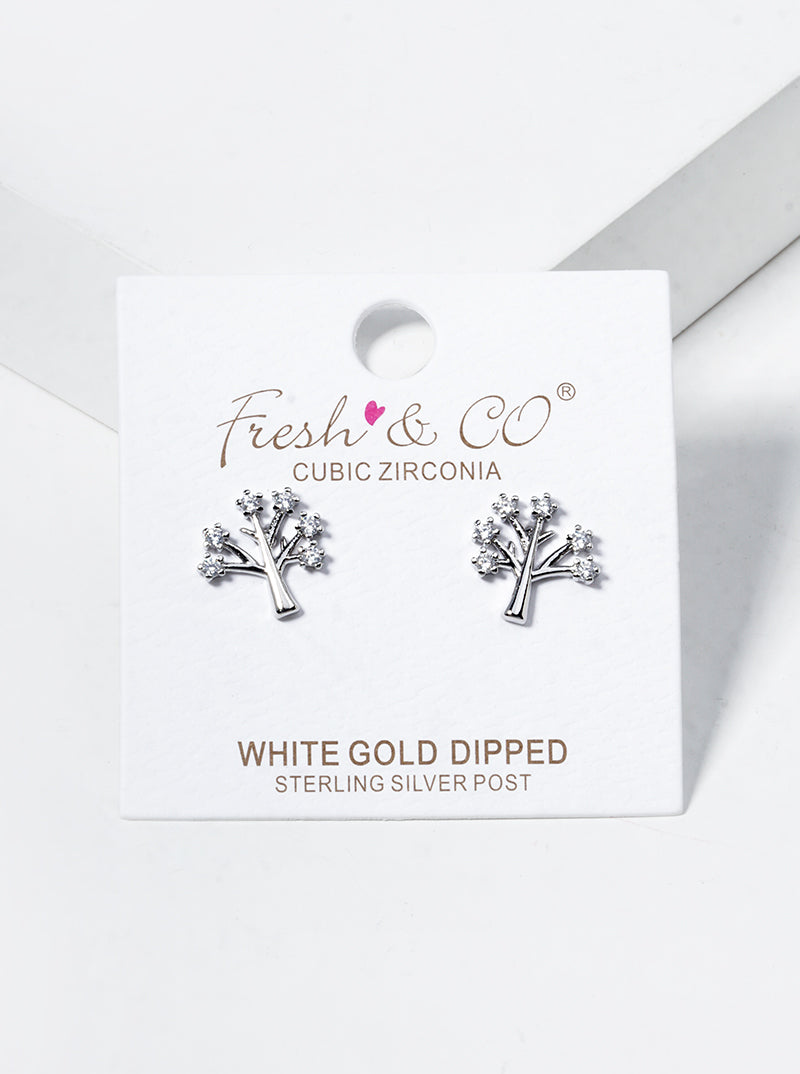 18K Gold Dipped CZ Tree Of Life Post Stud Earrings