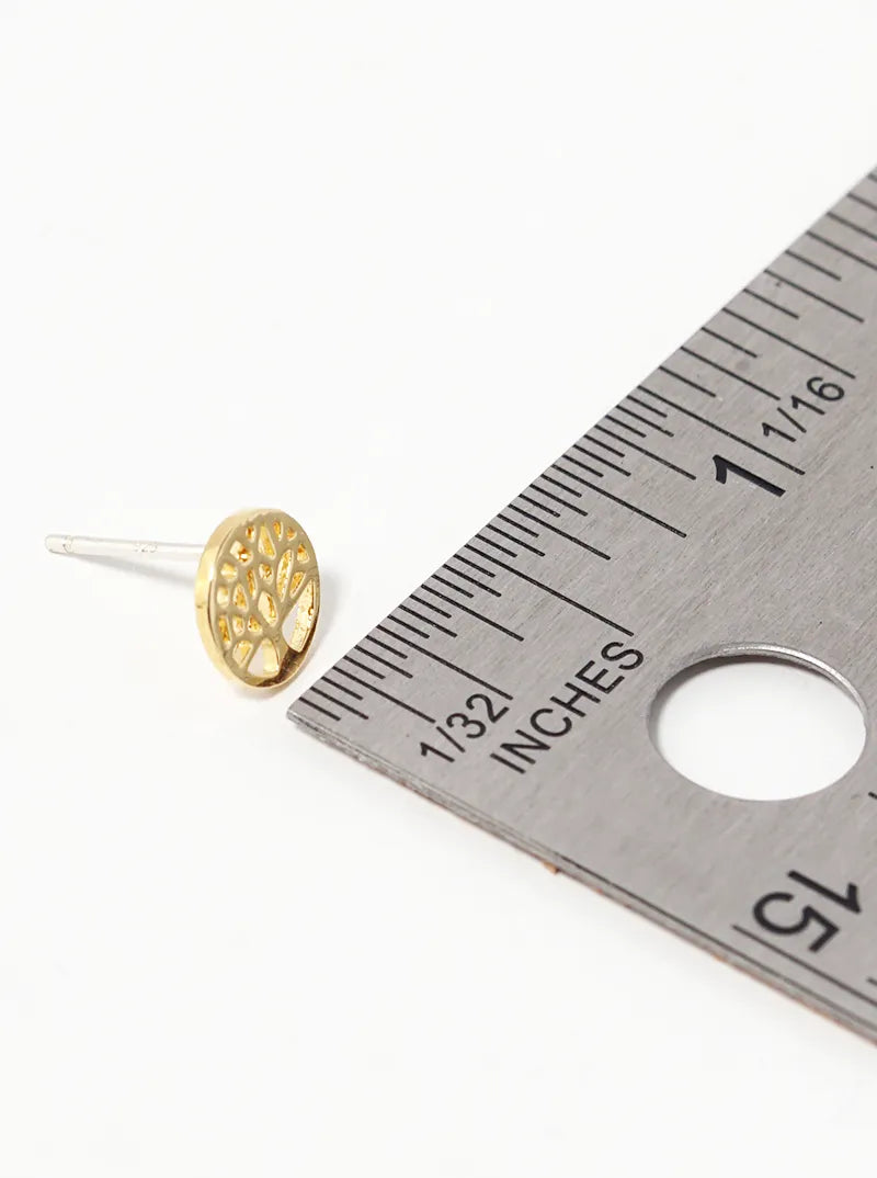 18K Gold Dipped Tree Of Life Sterling Silver Post Stud Earrings