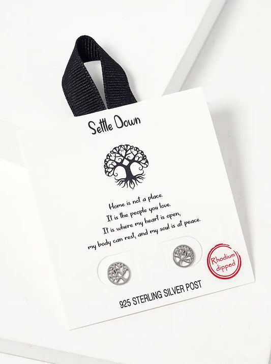 18K Gold Dipped Tree Of Life Sterling Silver Post Stud Earrings