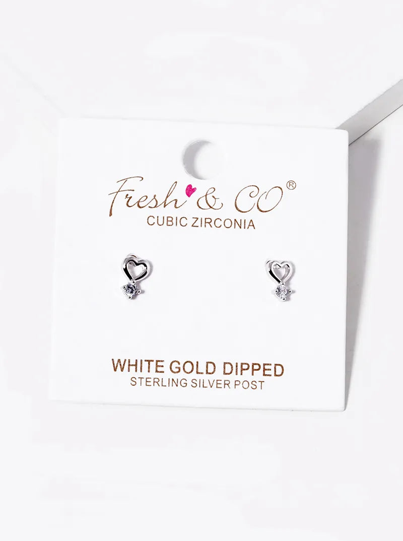 18KGold Dipped CZ Stone Drop Heart Stud Earrings