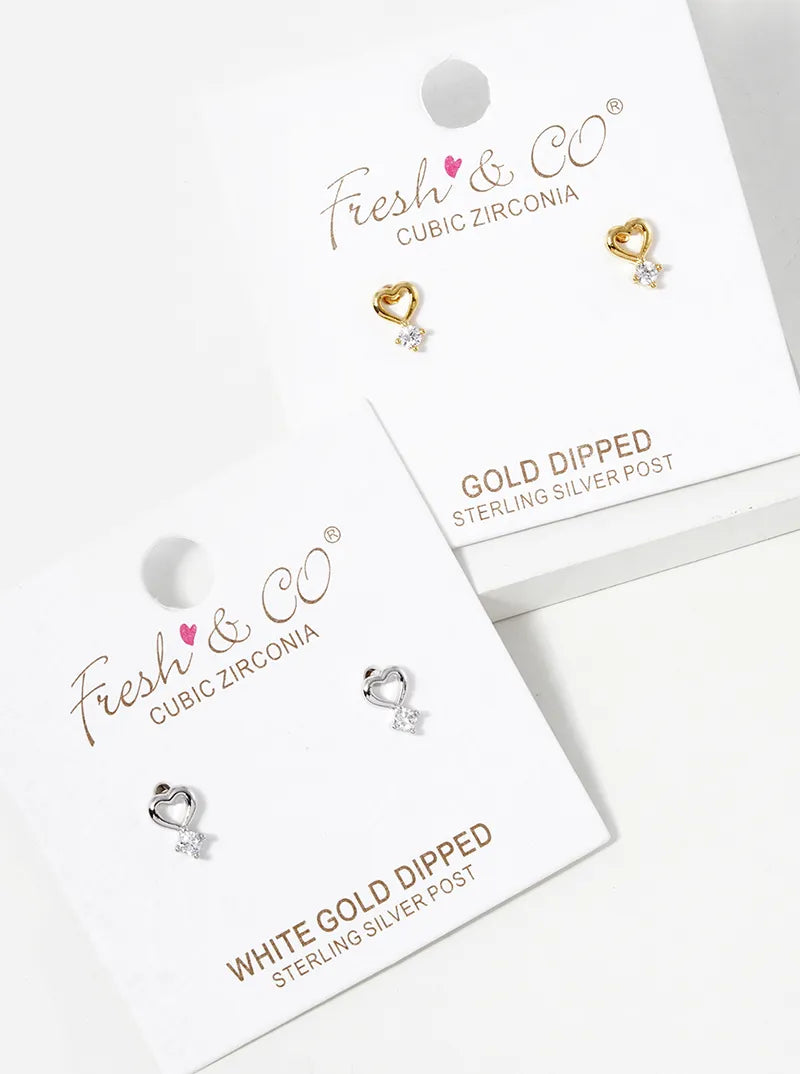 18KGold Dipped CZ Stone Drop Heart Stud Earrings