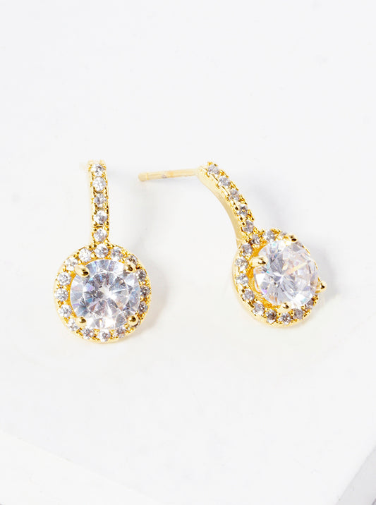 18k  Gold Dipped 15mm CZ Pave Round Metal Post Stud Earrings