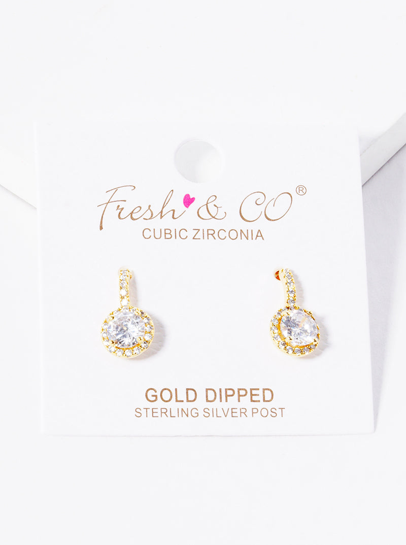 18k  Gold Dipped 15mm CZ Pave Round Metal Post Stud Earrings