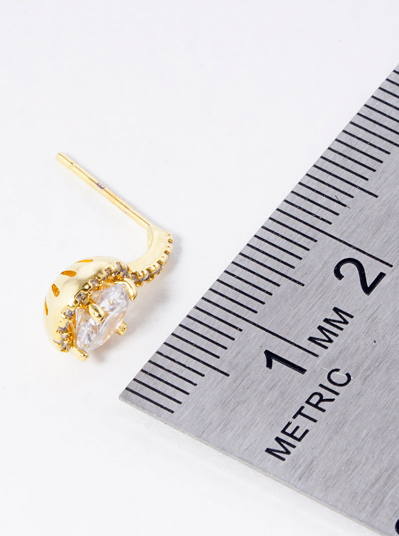 18k  Gold Dipped 15mm CZ Pave Round Metal Post Stud Earrings