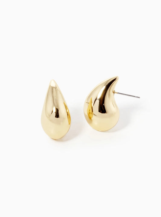 18k Gold Dipped 1 Inch Hollow Puffy Teardrop Stud Earrings