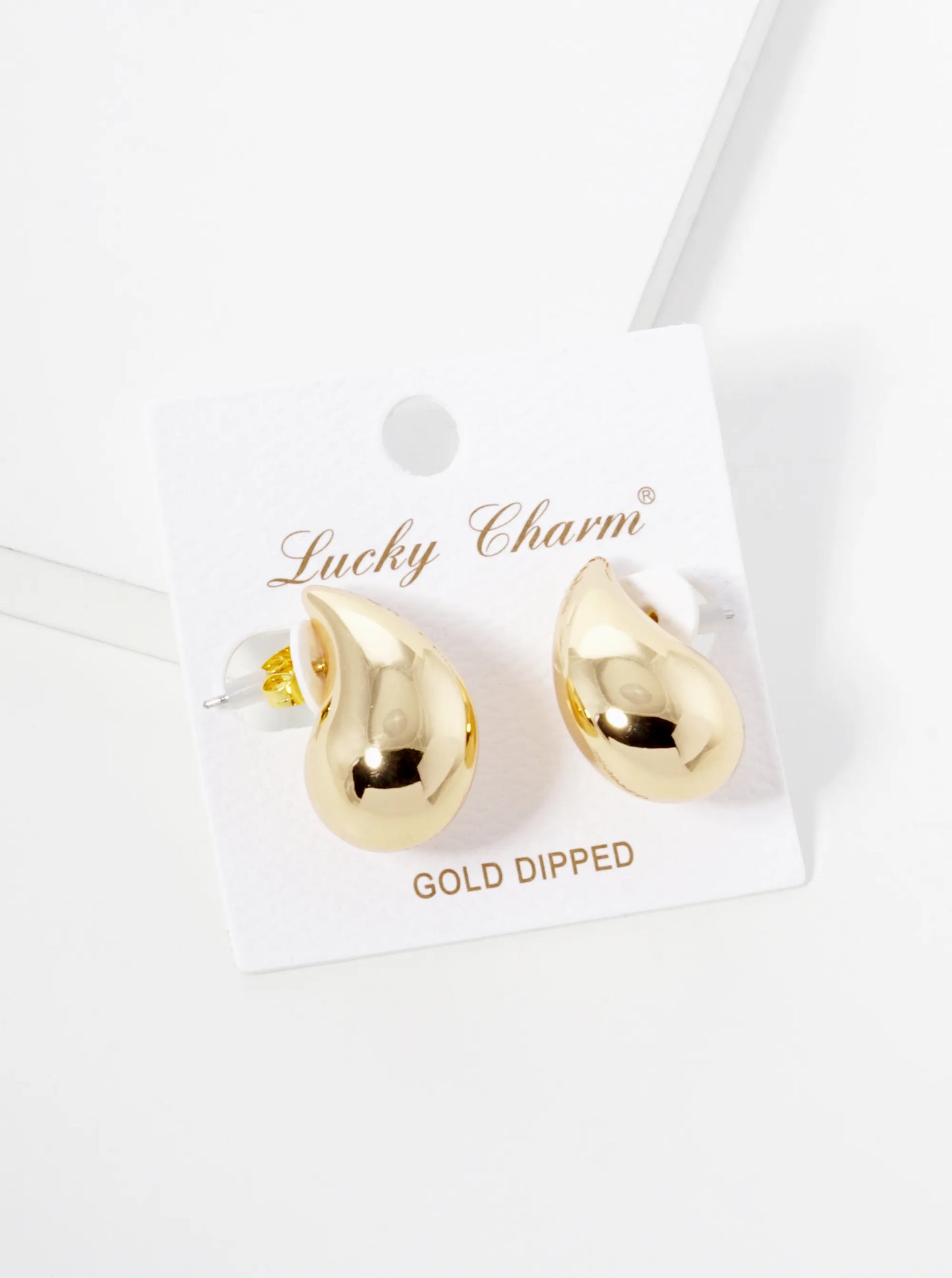 18k Gold Dipped 1 Inch Hollow Puffy Teardrop Stud Earrings