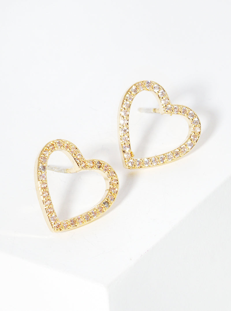 White Gold Dipped 12mm CZ Heart Sterling Silver Post Stud Earrings