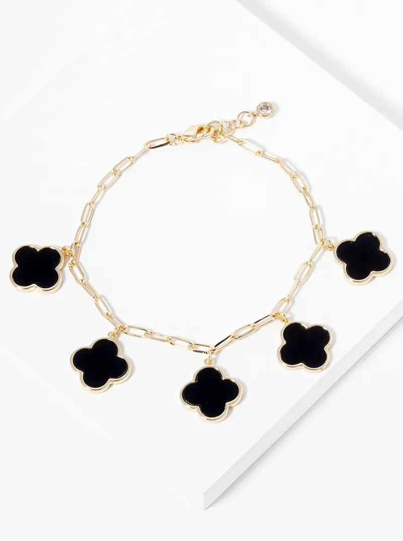 18k Gold Dipped 14mm Five Quatrefoil Charms Chain Bracelet