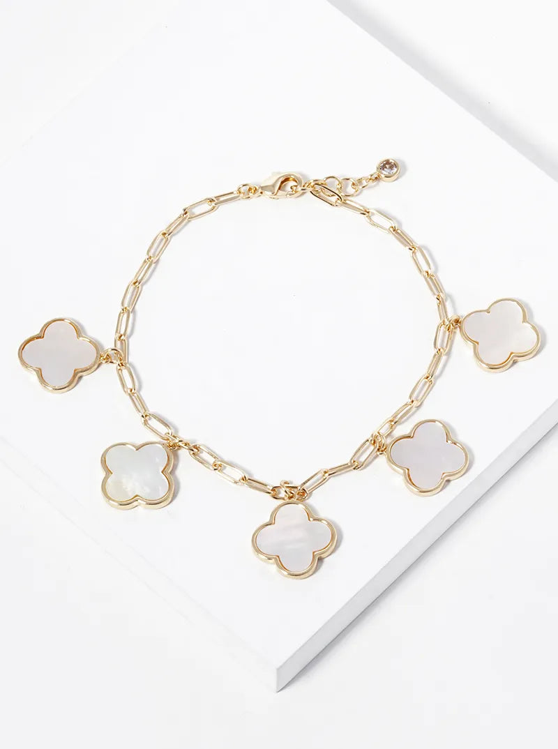 18k Gold Dipped 14mm Five Quatrefoil Charms Chain Bracelet