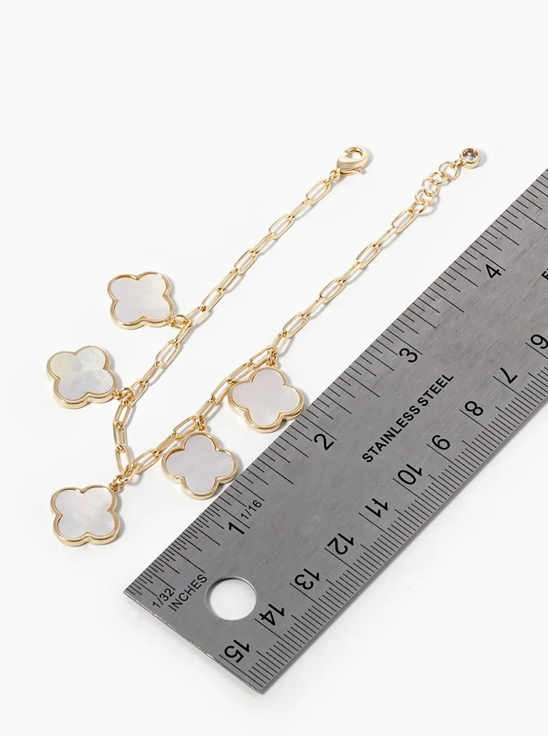 18k Gold Dipped 14mm Five Quatrefoil Charms Chain Bracelet