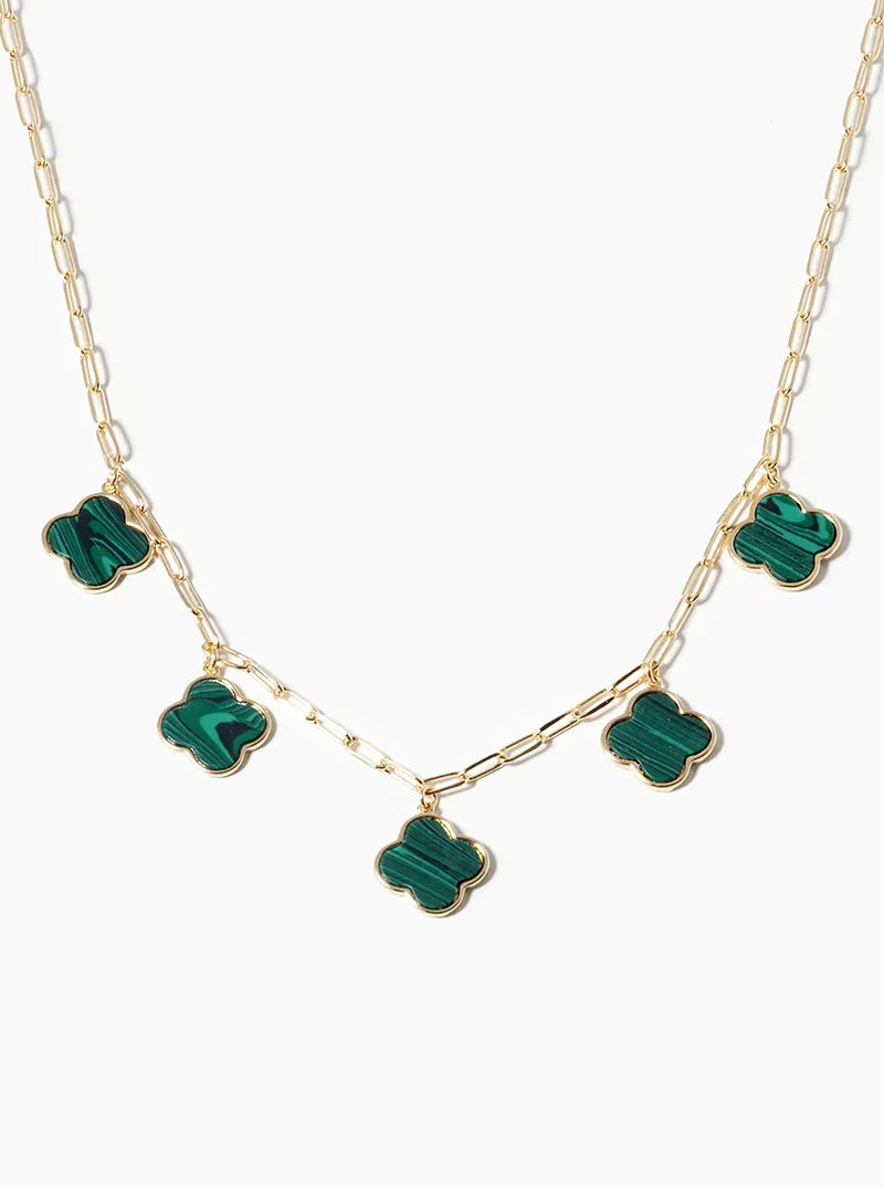 18k Gold Dipped 14mm Five Quatrefoil Pendant Necklace